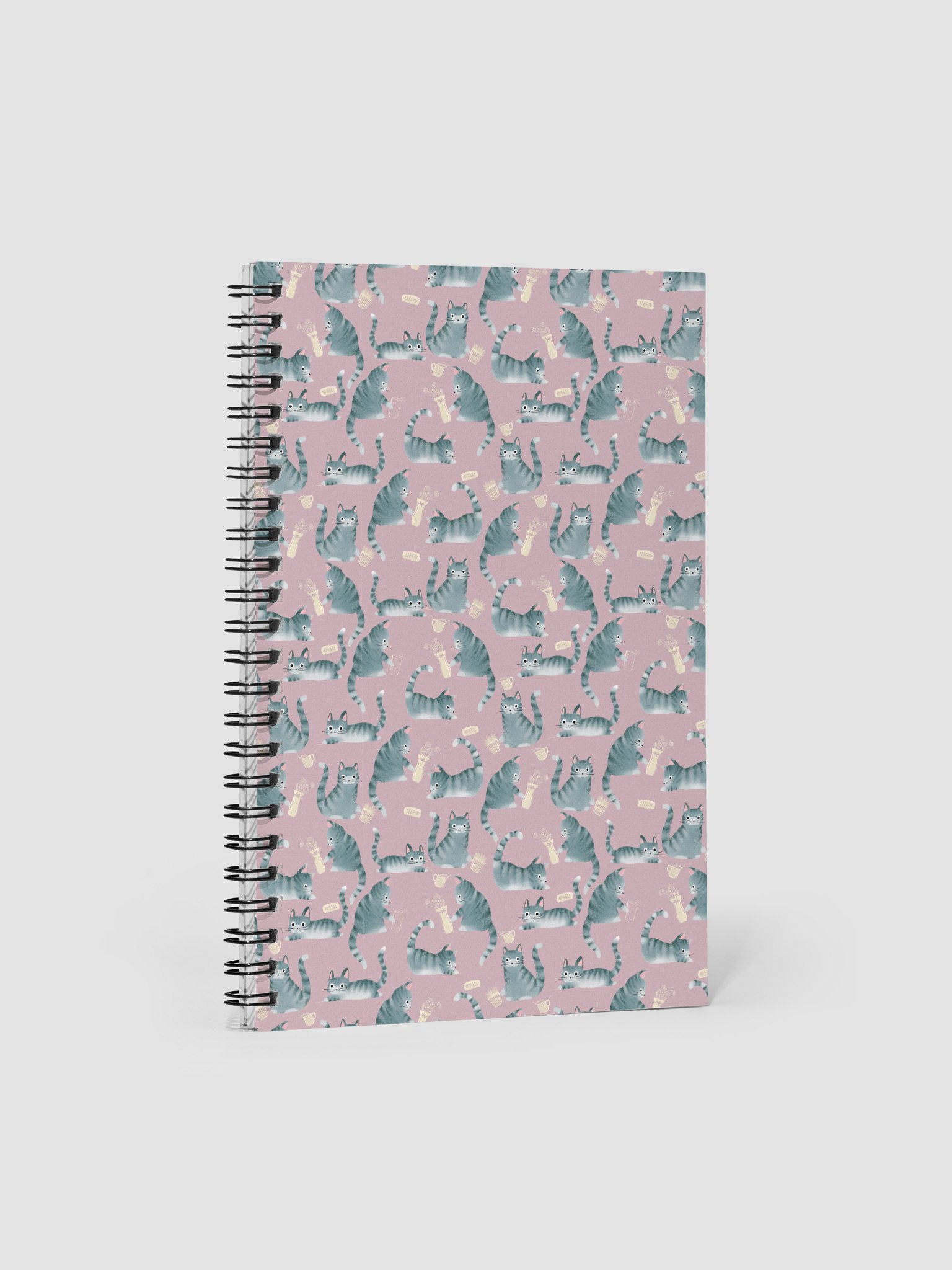 Bad Grey Cats Knocking Stuff Over Pattern Notebook, Pink product image (1)