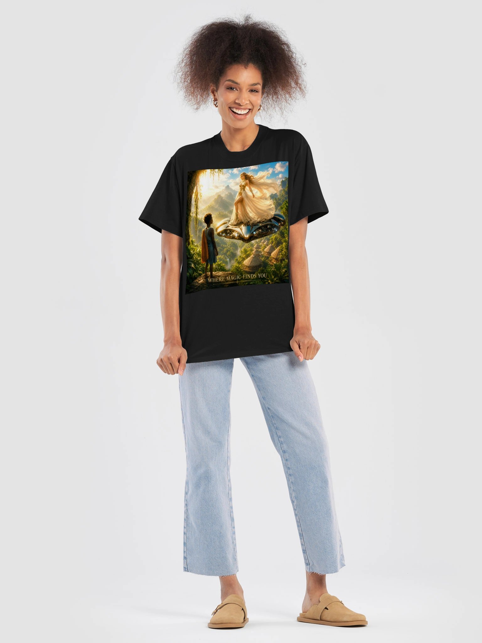 Black Faded Oversized Unisex T‑Shirt | Tropical Sci‑Fi Fantasy Gift for Wanderlust Dreamers product image (9)