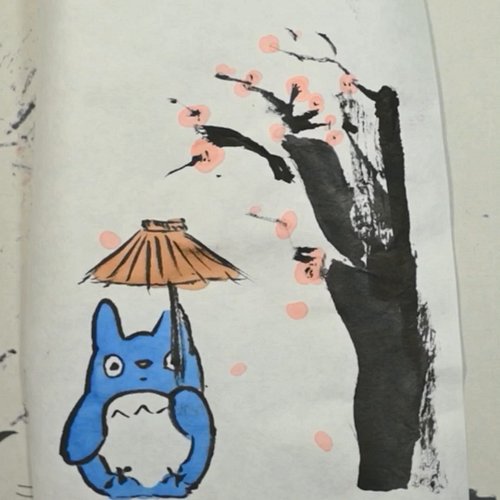 My Neighbor Totoro sumi-e. Coloured with copic markers so It would not wrinkle too much. This was for one of the shoji lanter...