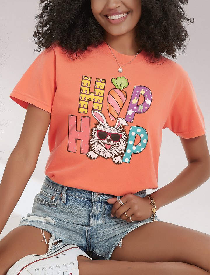 Hip Hop Easter Pomeranian (White) T-Shirt | Cute Easter Day Pomeranian Wearing Bunny Ears and Sunglasses product image (23)