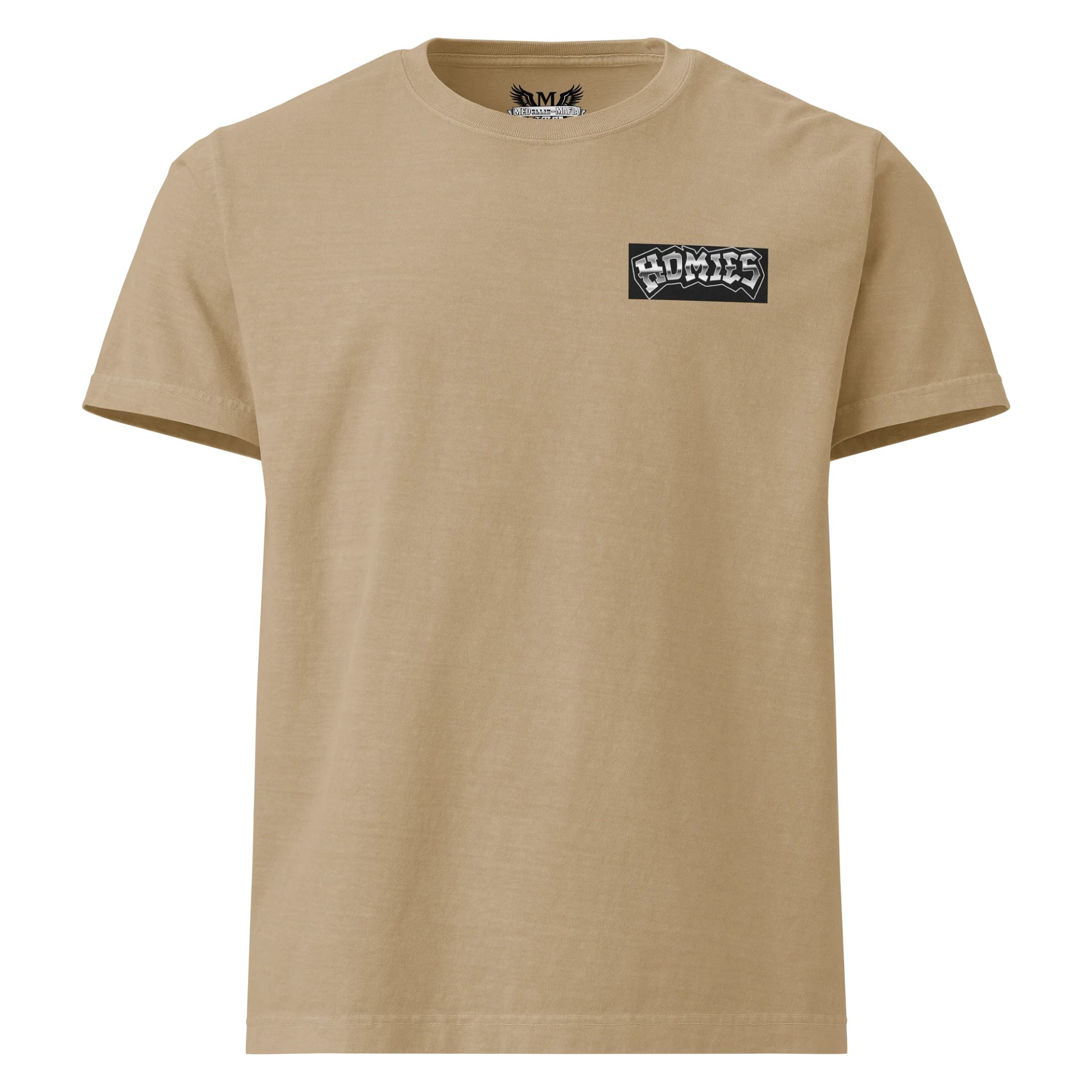Sand/Tan Chicano Street wear Tee – Medellin Mafia Back Art product image (1)