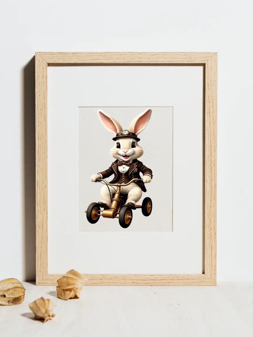 Easter Bunny Riding a Tricycle Kid Nursery Print Wall Art product image (2)