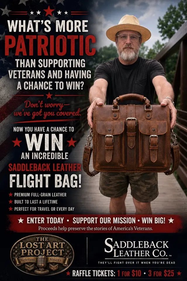 https://www.zeffy.com/en-US/ticketing/the-lost-art-project-veterans-voices-raffle--2026 @National Marine Corps League @Til Valhalla Project @Saddleback Leather @Lynnwood Presley King ☑️ 