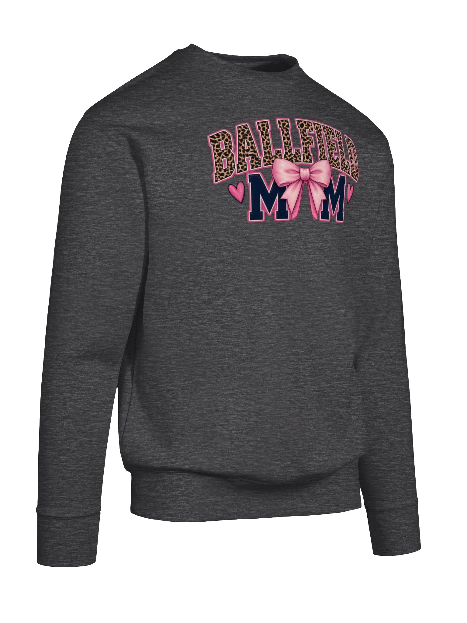 Ballfield Mom Crewneck Sweatshirt | Leopard Letters Pink Bow Sports Mom Sweatshirt product image (10)