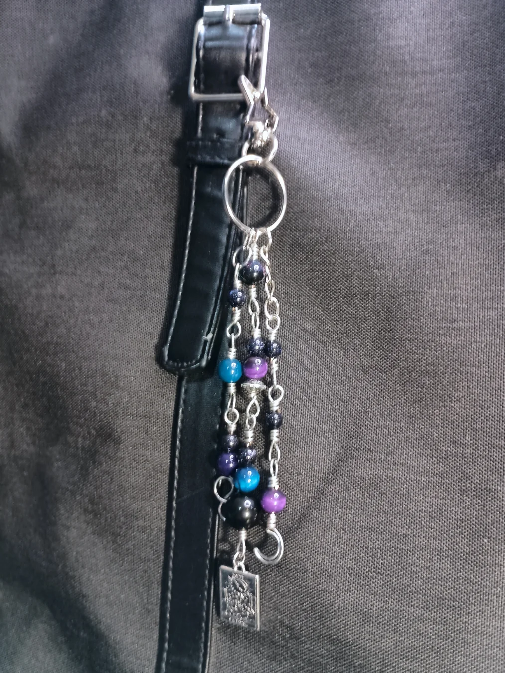 Divine Feminine Purse Charm | Handmade, Blue & Purple, Silver-Tone | "La Luna Plateada" product image (6)