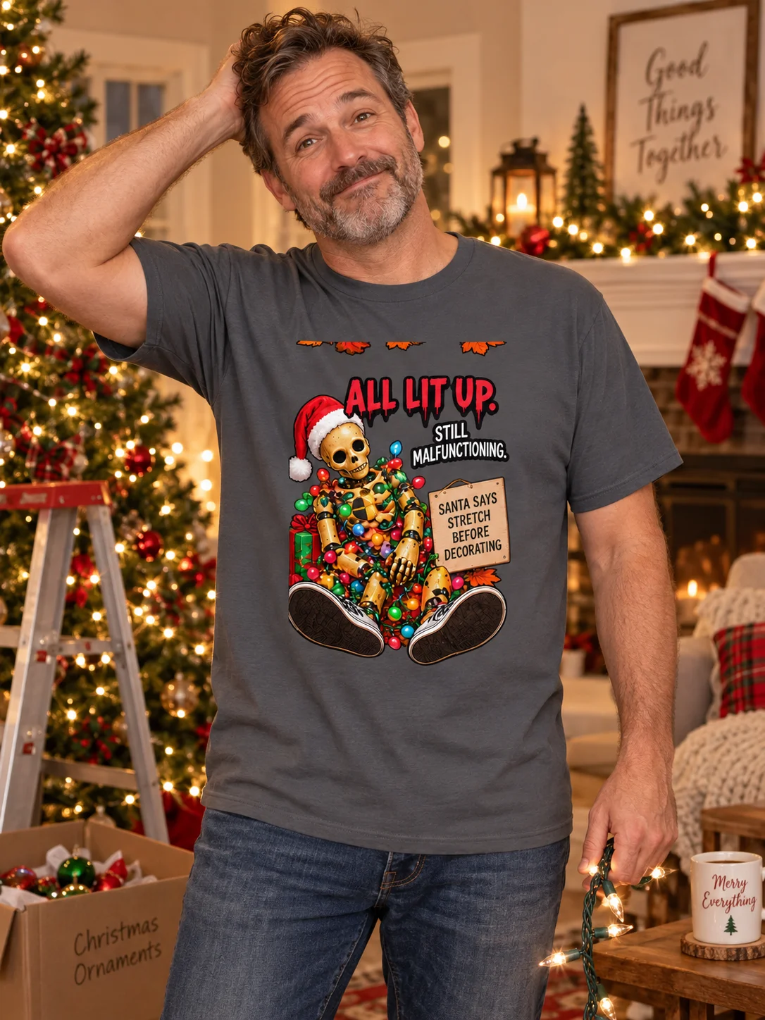 Funny Christmas Shirt — All Lit Up, Still Malfunctioning | Broken Sleigh™ product image (1)