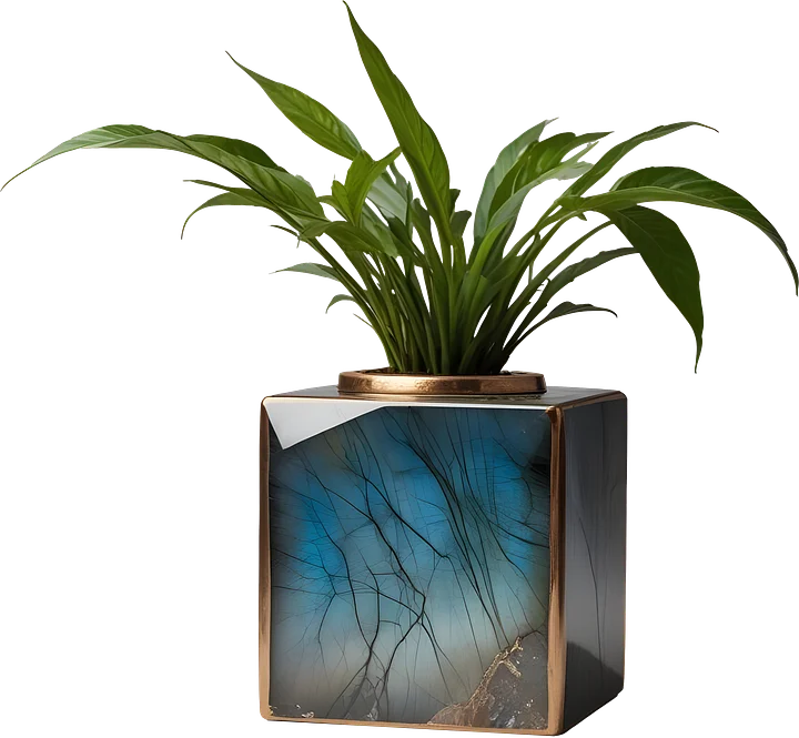 Stellar Luxe – Geometric Labradorite & Bronze Planter PNG product image (1)
