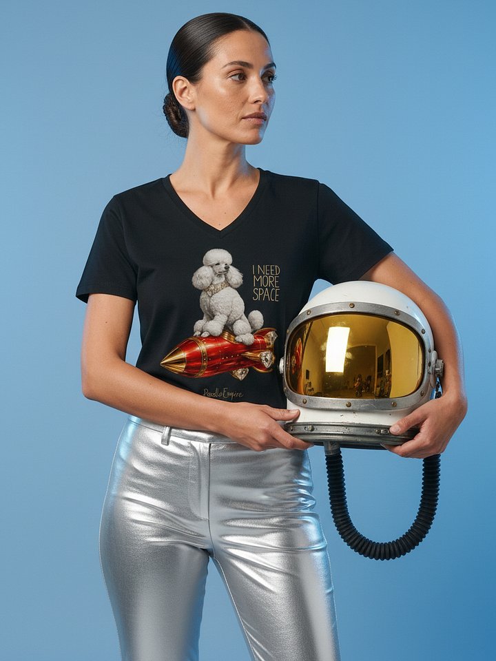 Rocket White Poodle V-Neck Tee | Poodle Empire product image (1)