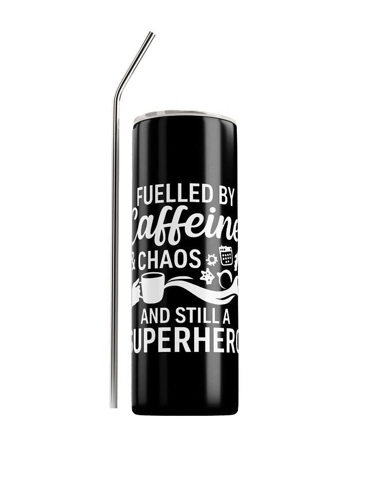 Fueled by Caffeine & Chaos — Superhero Tumbler product image (1)