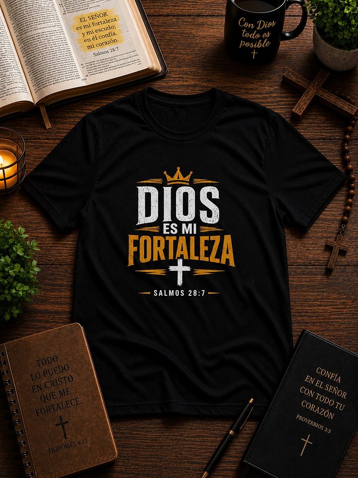 Dios Es Mi Fortaleza – Salmos 28:7 | Camiseta Cristiana Inspiradora para Hombre y Mujer product image (1)