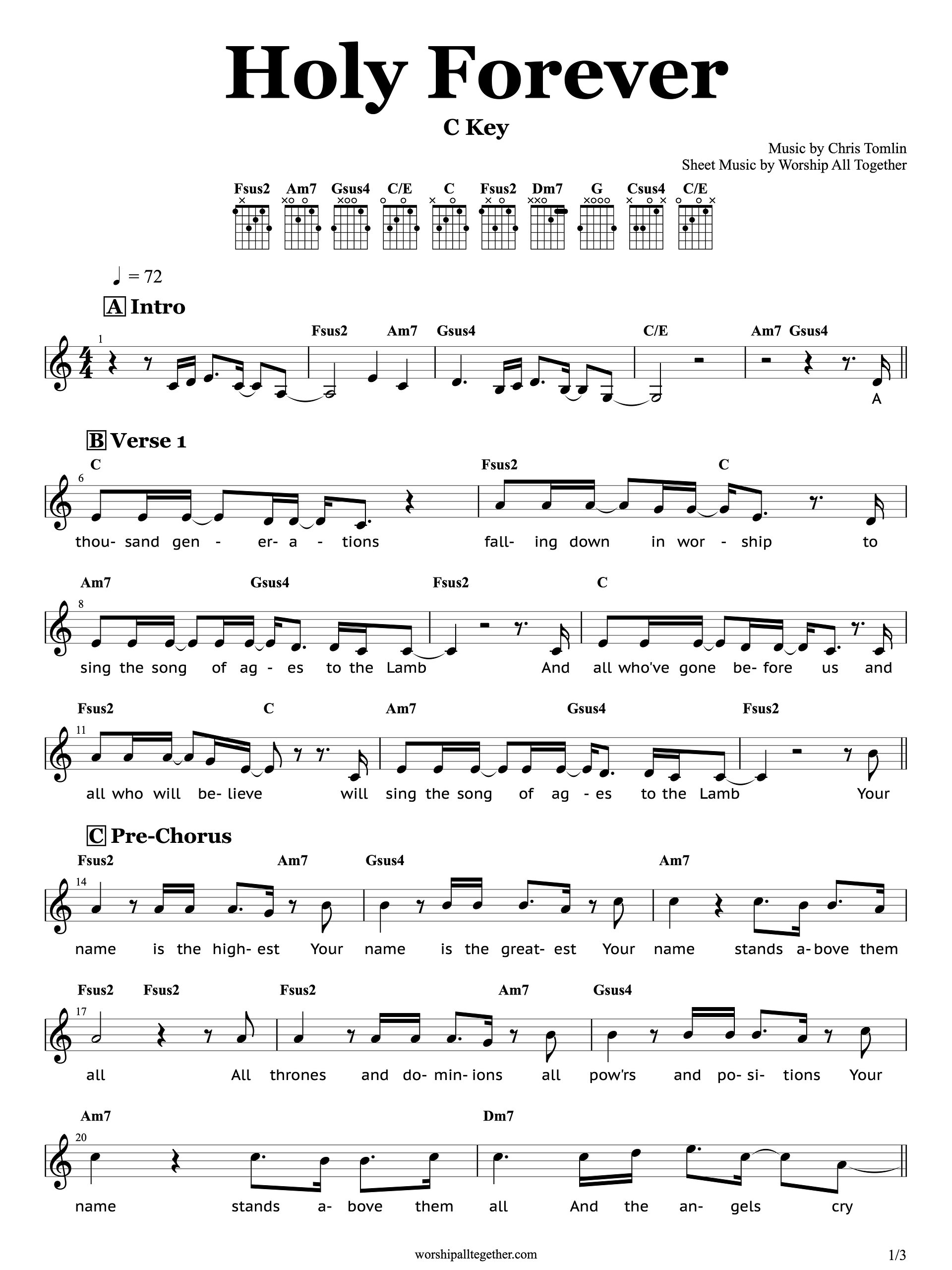 Holy Forever (C Key) - Chris Tomlin | Sheet Music, Chord, Lyrics product image (1)