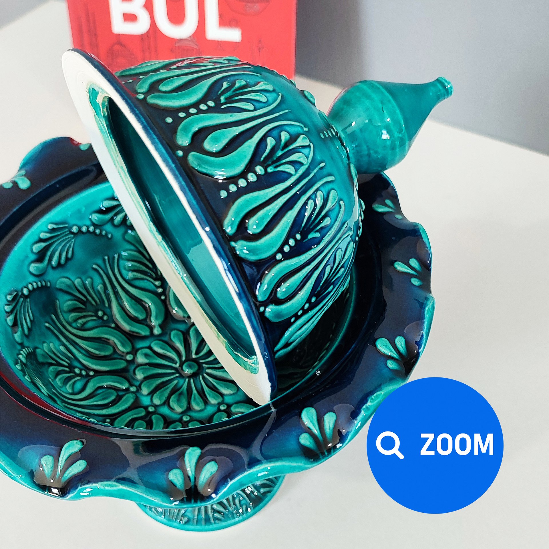 Ceramic turquoise sugar bowl — handmade pottery, handmade ceramic, home decor, handmade gift, Turkish ceramic product image (5)