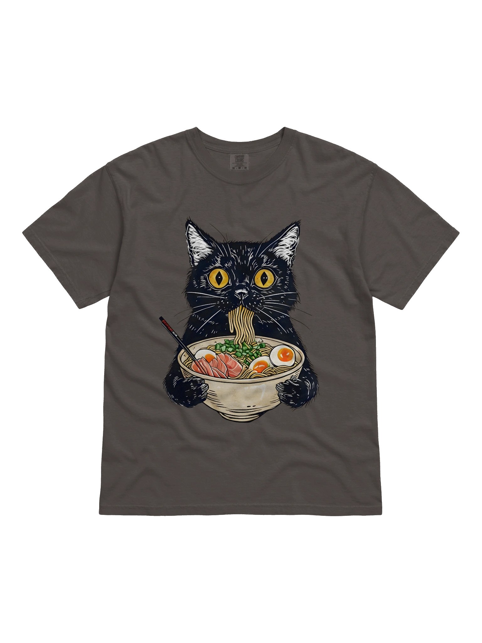 Ramen Eating Black Cat T-Shirt – Relaxed Fit Heavyweight Unisex Cotton T-Shirt product image (1)