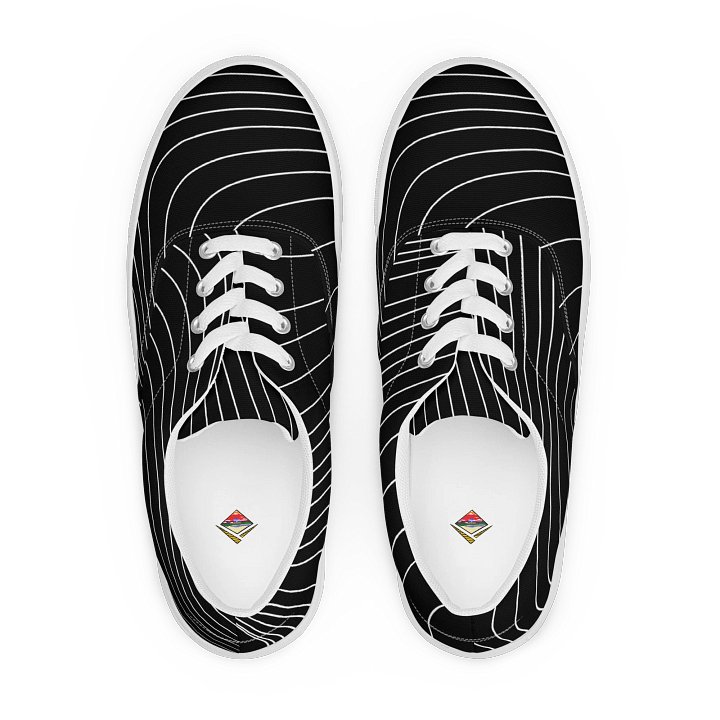 S³ White On Black Abstract Lace-Up Canvas Shoes product image (1)