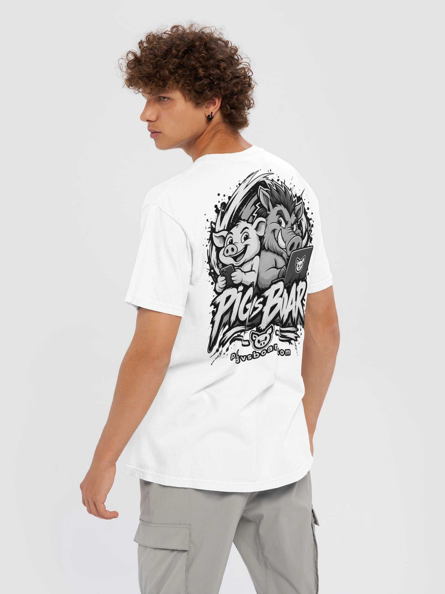 Pig vs Boar Showdown Adult Tee - Black product image (6)