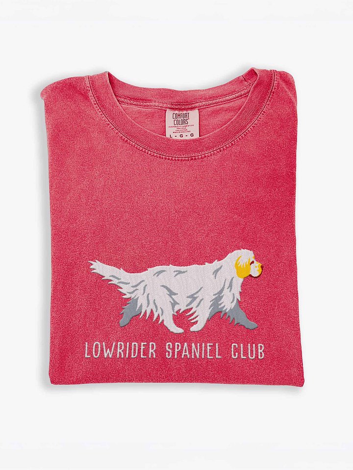 Lowrider Spaniel Club T-Shirt(Embroidered) of a Clumber Spaniel(Lemon & White) product image (1)