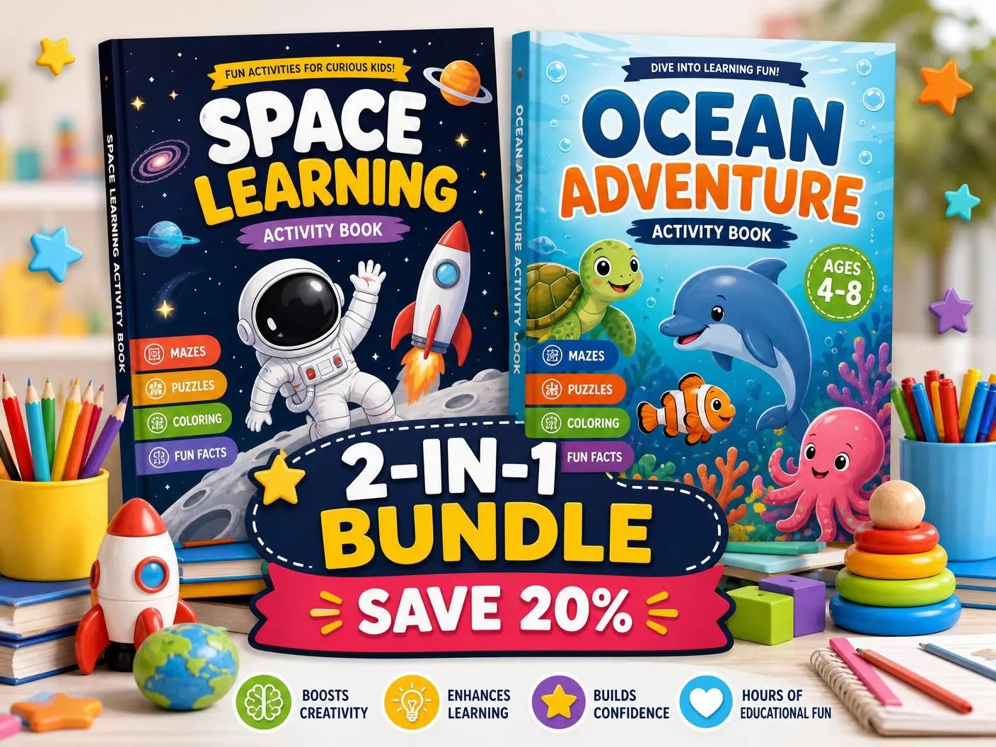 Space & Ocean Activity Bundle, 62 Pages Printable PDF product image (2)