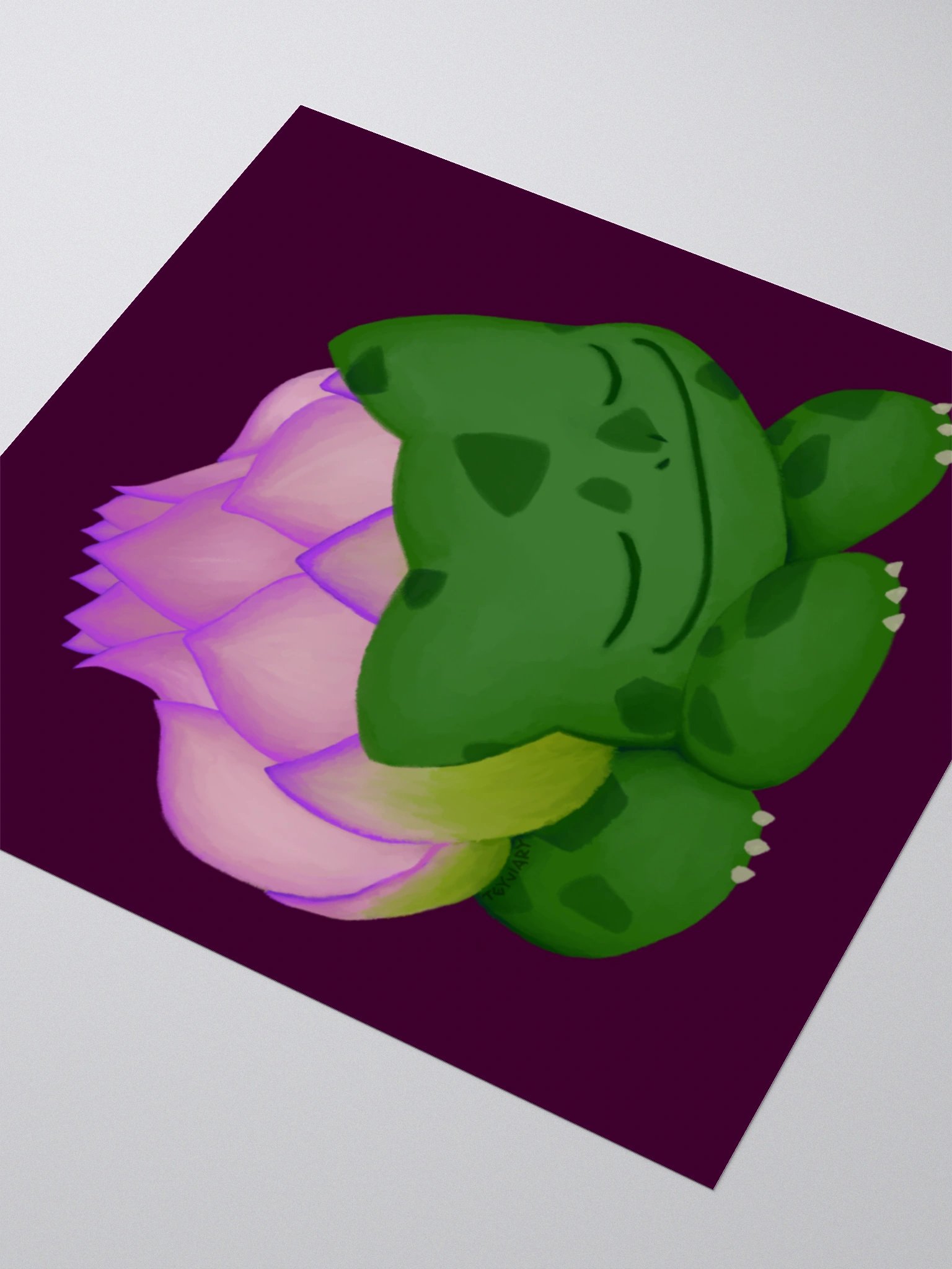 Lotus Frog Sticker (Dark Pink Background) product image (9)