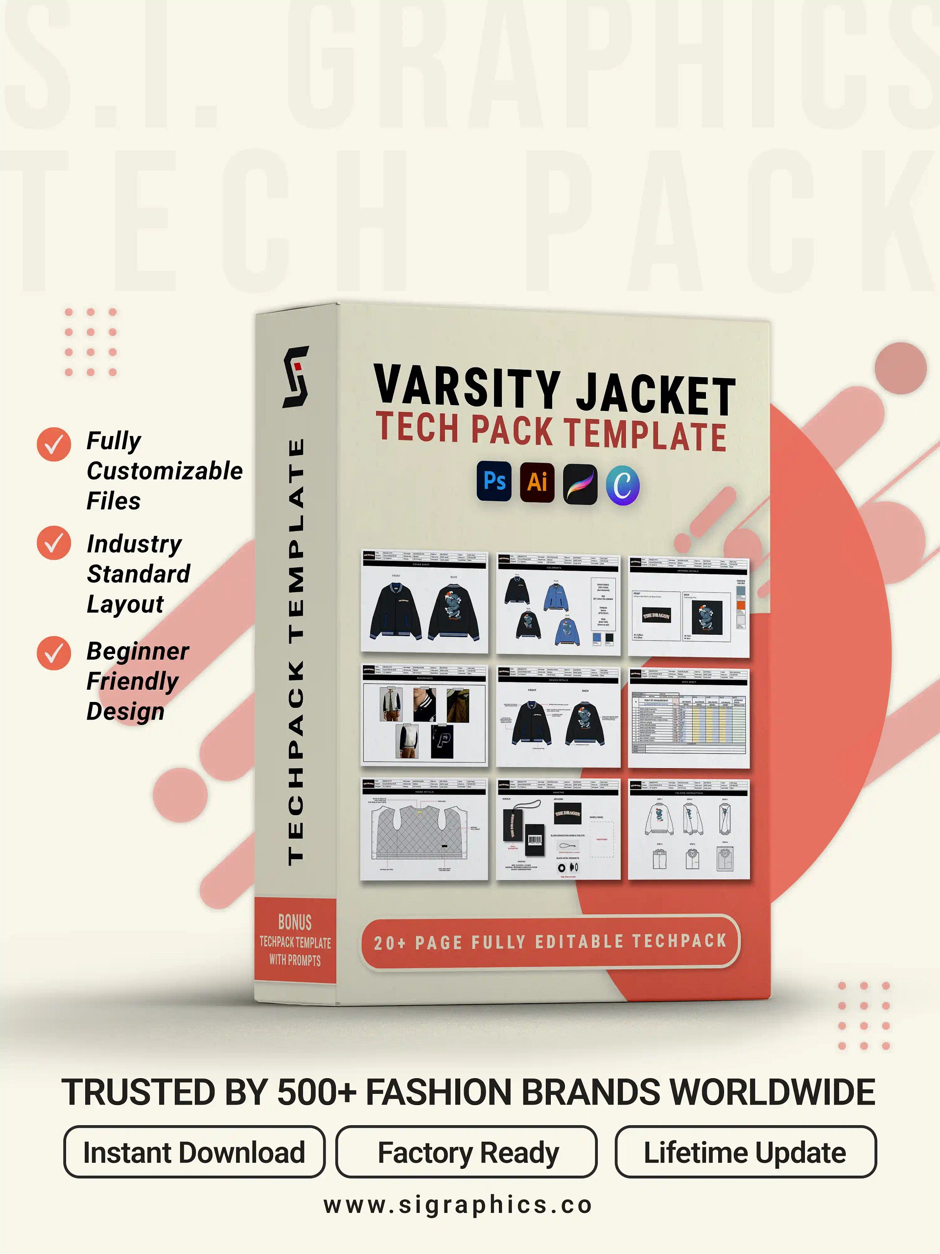 Varsity Letterman Jacket Tech Pack Template product image (1)