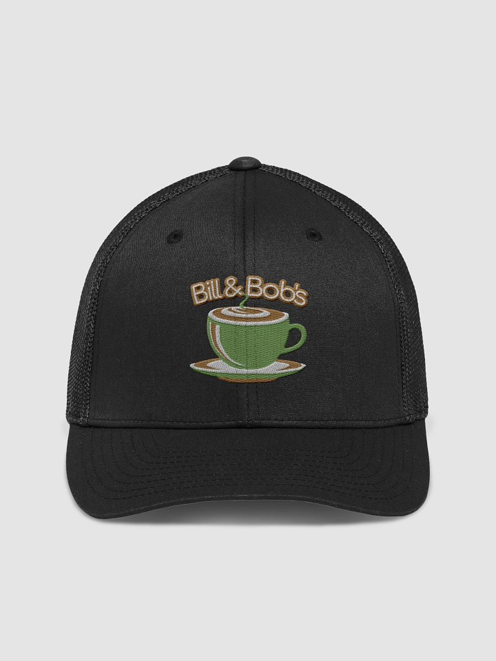Bill & Bob's Coffee Shop Open 24/7 Trucker Hat, Kiwi Green Color Accent product image (1)