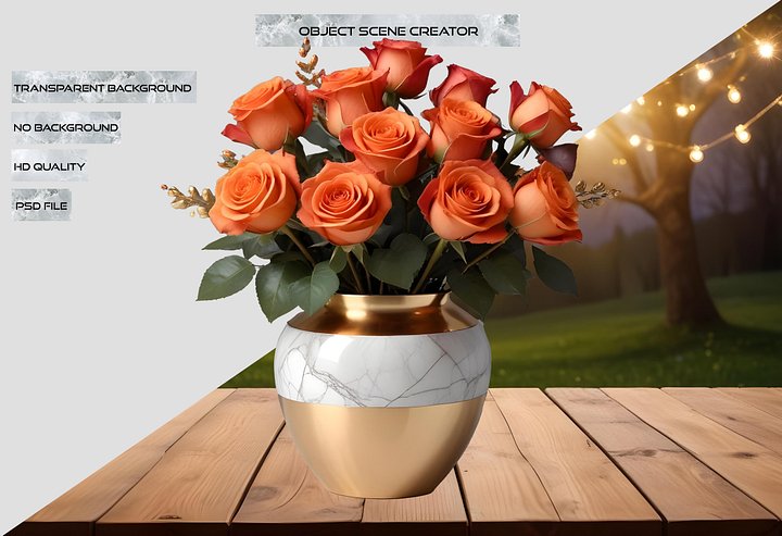 Romantic Elegance – Gold Marble Rose Vase PNG product image (2)