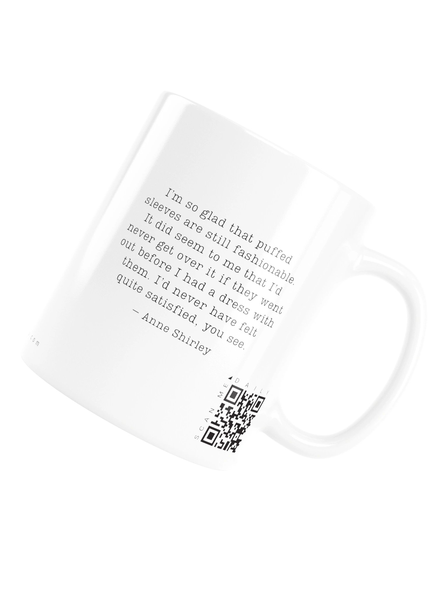 <i>Puffed Sleeves</i> • QR Mug<br /> With 160 Daily Quotes<br /> <small>Quotes from beloved novel<br />Anne of Green Gables (1908)</small> product image (7)