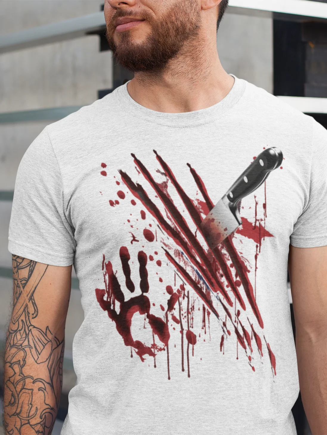 Bloody Knife Shirt – Blood Splatter Handprint Slashed Stab Wound Zombie Slasher Gore Horror product image (2)