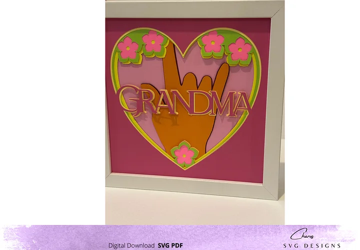 3D I Love You Grandma SVG in ASL Layered Shadow Box Design product image (2)
