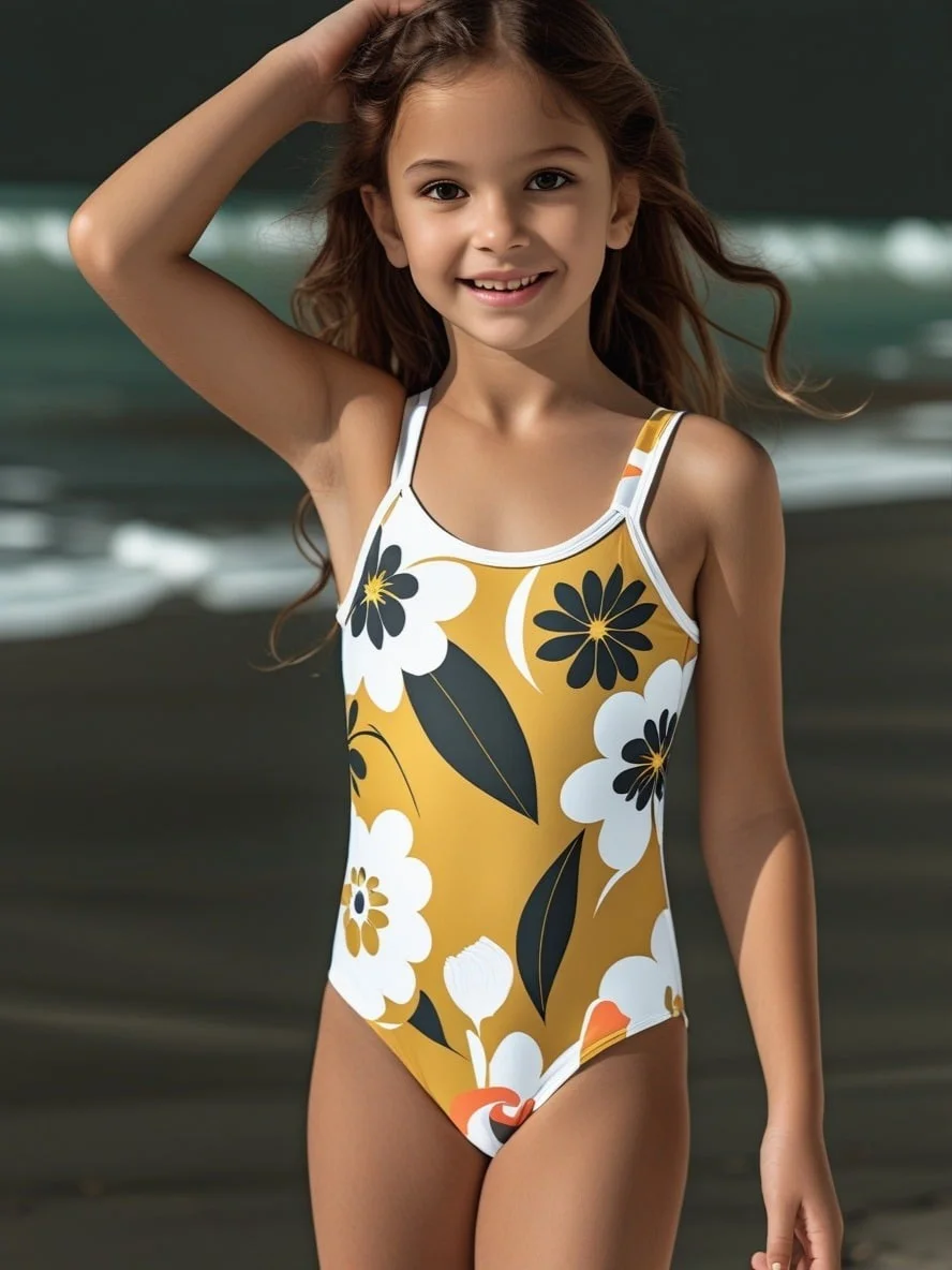 Elegant Floral All-Over Print Kids Swimsuit product image (2)