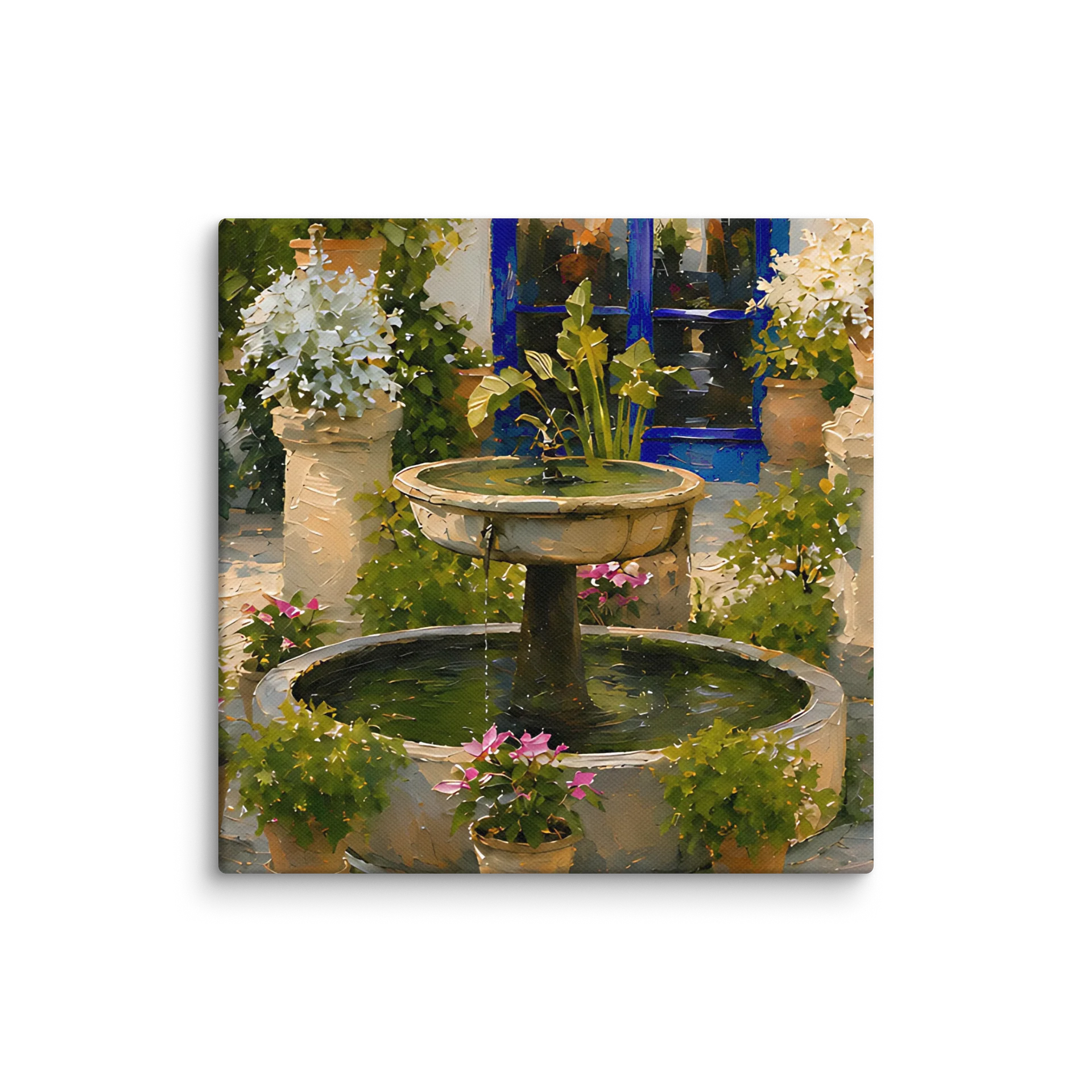 Andalucian Courtyard Fountain Art Canvas, Impressionist Oil Painting Style product image (3)
