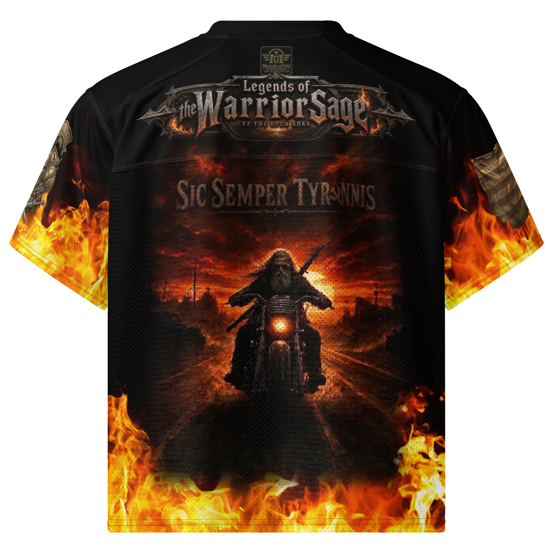 MötoGraffitti Warrior Sage Sic Semper Tyrranis Football Jersey product image (4)