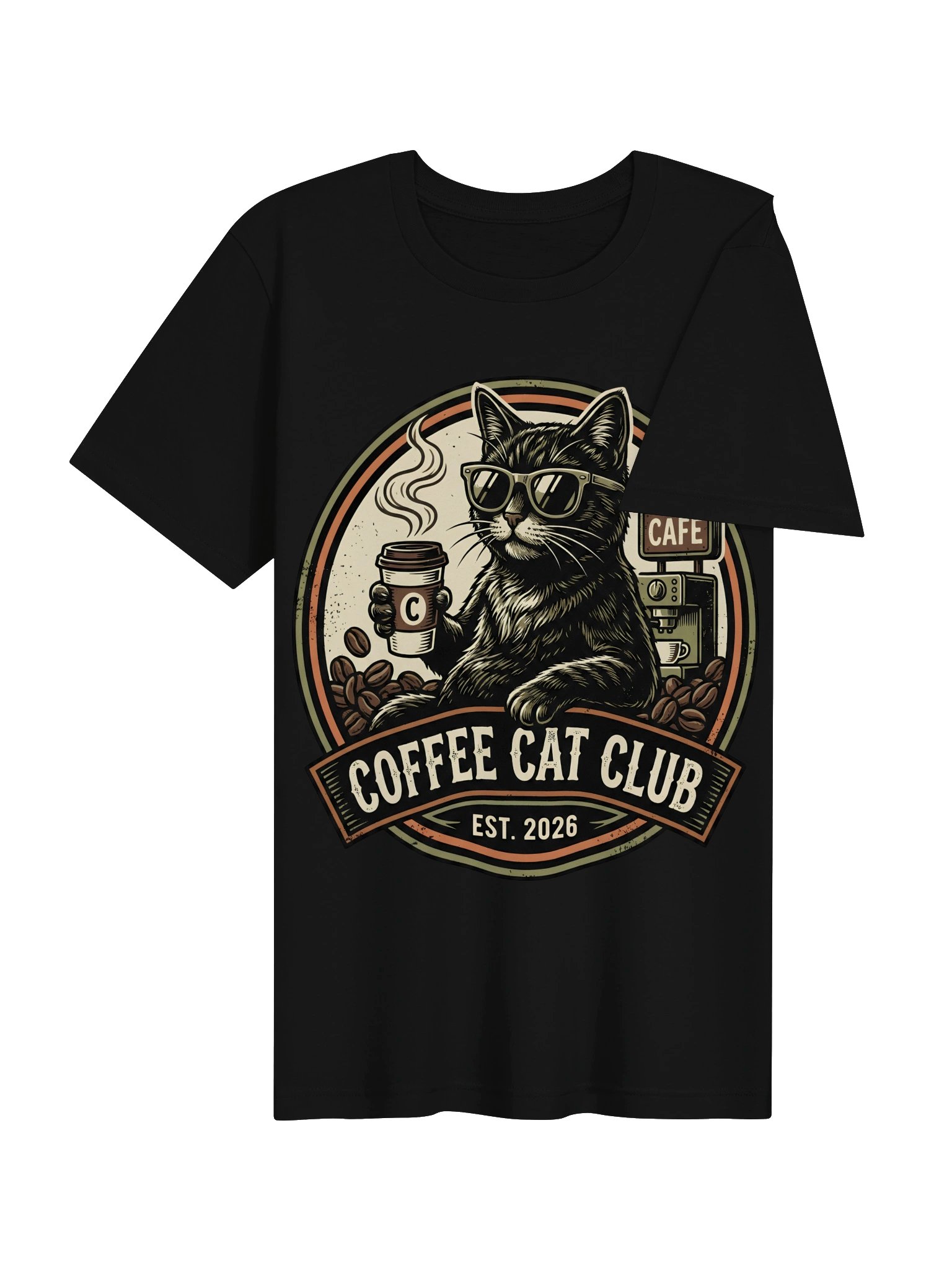 Coffee Cat Club Vintage Tee | Black Cat Sunglasses Shirt product image (4)