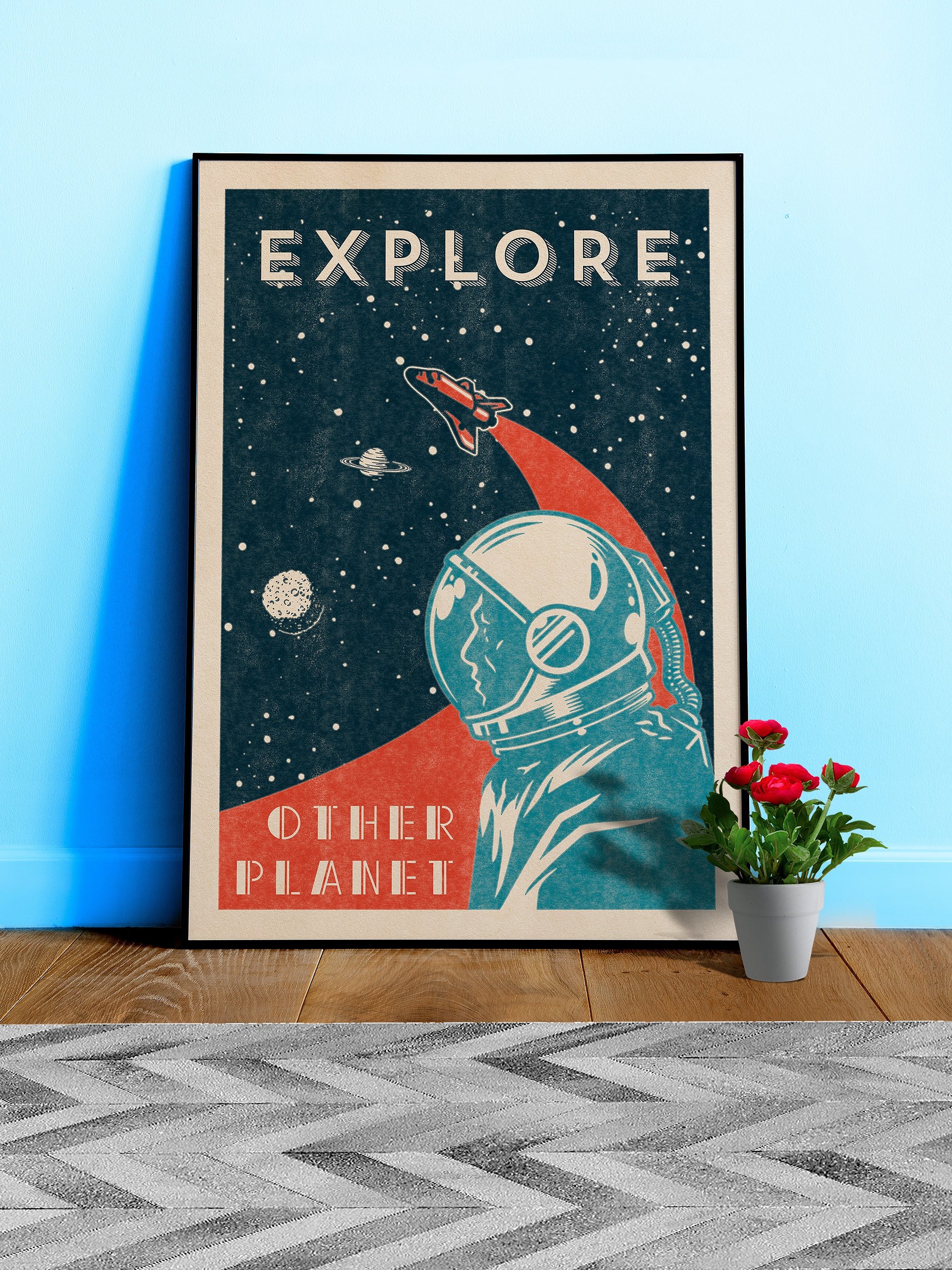 Explore other planet — Vintage space poster, retro space art, propaganda poster, retrofuturism art, retro sci-fi print product image (1)