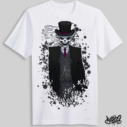 Tee/merch illustration commission for streamer Snazeh.
°
°
#art #fyp #illustration #skull #suit #tophat #dzynes