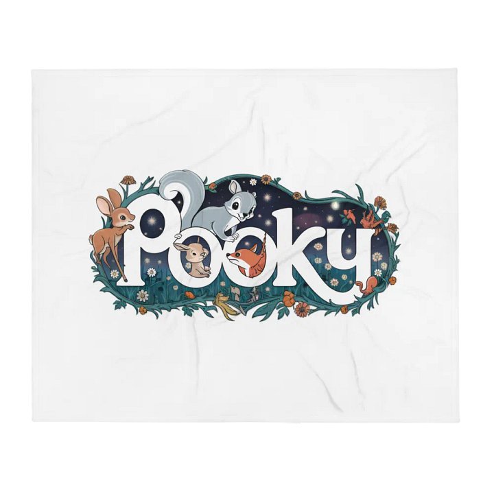Ultra soft and plushy blanket: Little Pooky Hanging out with Some of his Woodland Friends, super old school book illustration vibe, colorful product image (1)