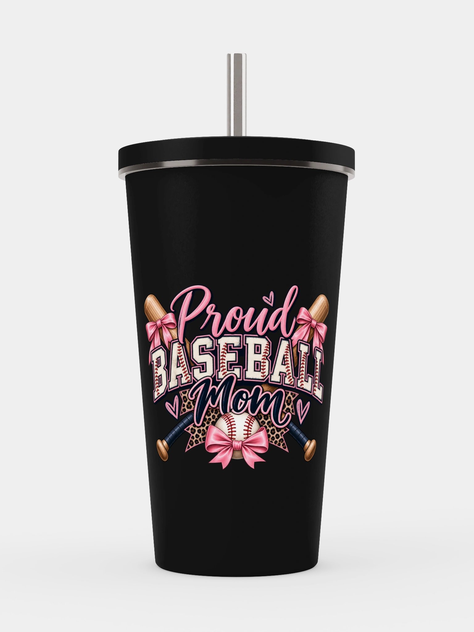 Proud Baseball Mom Tumbler | Pink Bow Baseball Cup product image (1)