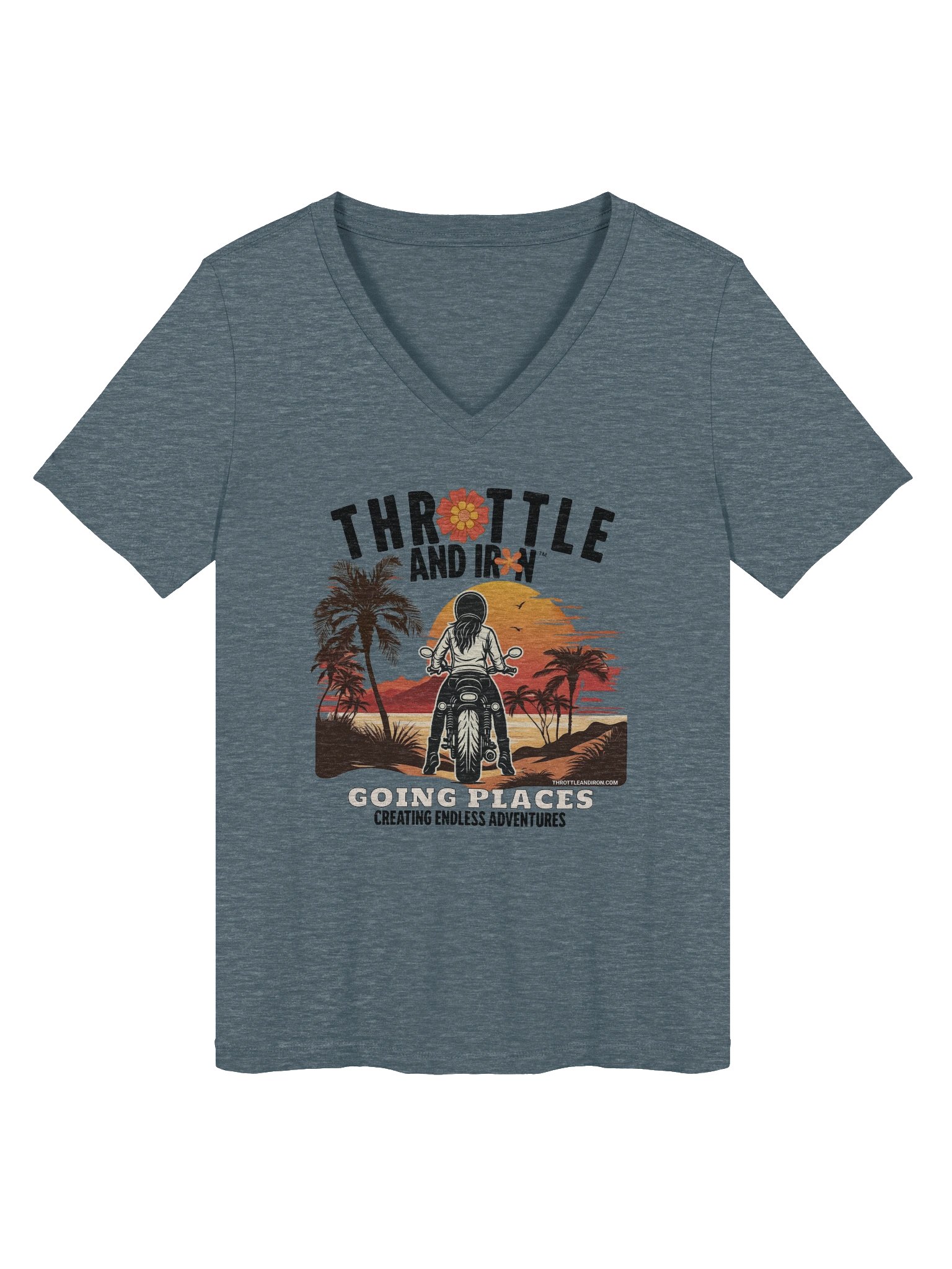 Throttle & Iron “Going Places” Women’s V-Neck Tee (2) Wheel product image (1)