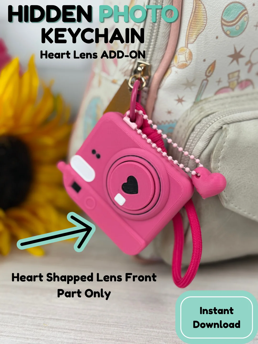 Heart Lens Front Add-On for Mini Camera Keychain (STL/3MF Digital Files) product image (1)