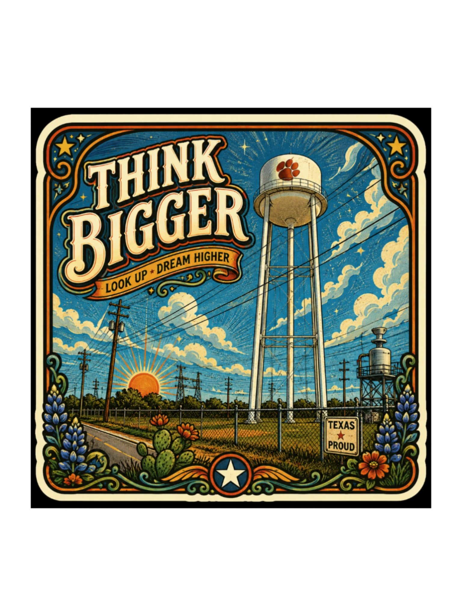 Think Bigger Sticker | Floresville Middle School Water Tower | Original Art by Matt Pierce product image (1)