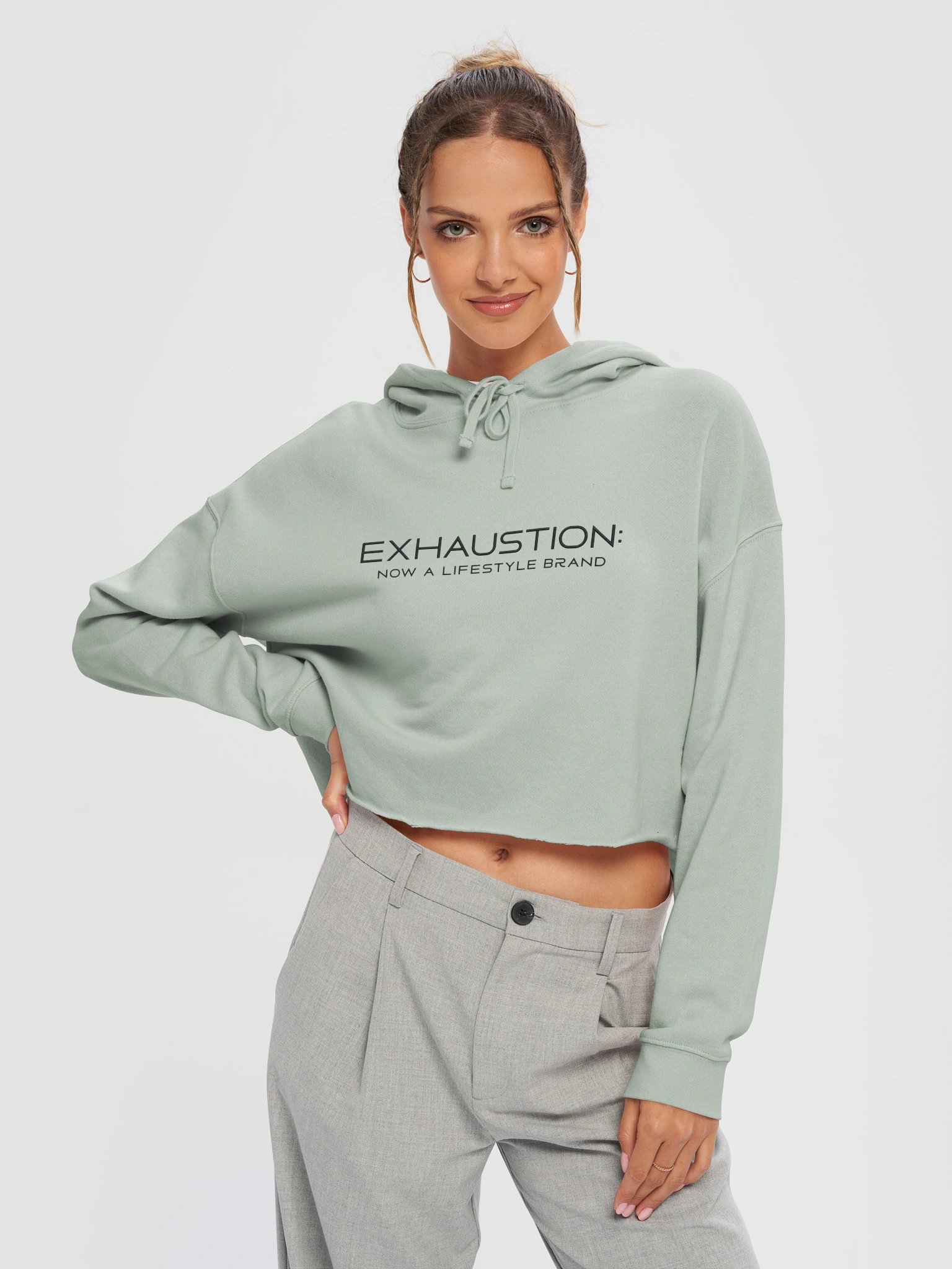 "Exhaustion: Now a Lifestyle Brand" — Women's Lightweight Cropped Hoodie product image (1)