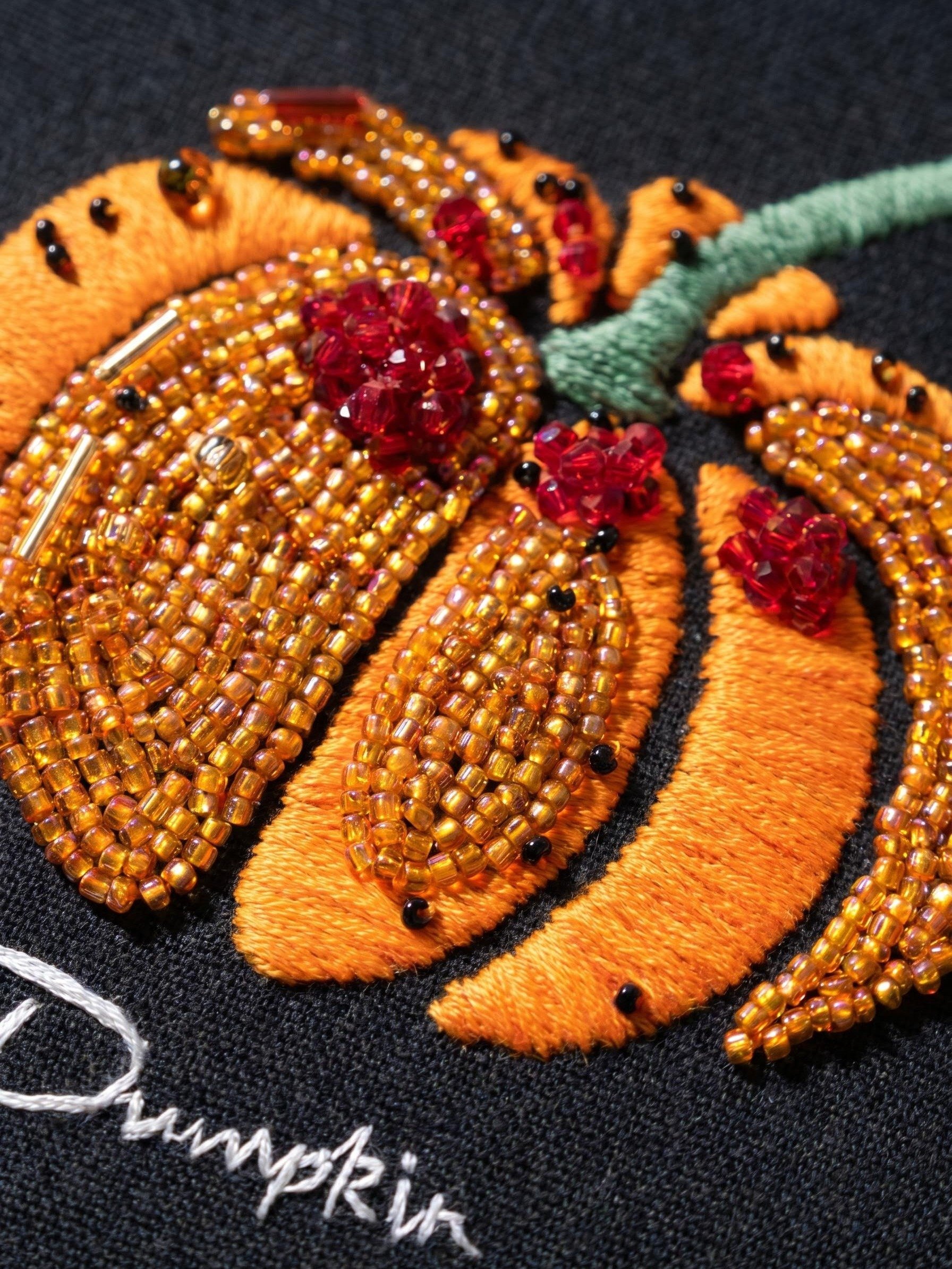 Fairy Tale Pumpkin Beaded Needlepoint Artwork in Rustic Open-Face Frame product image (3)