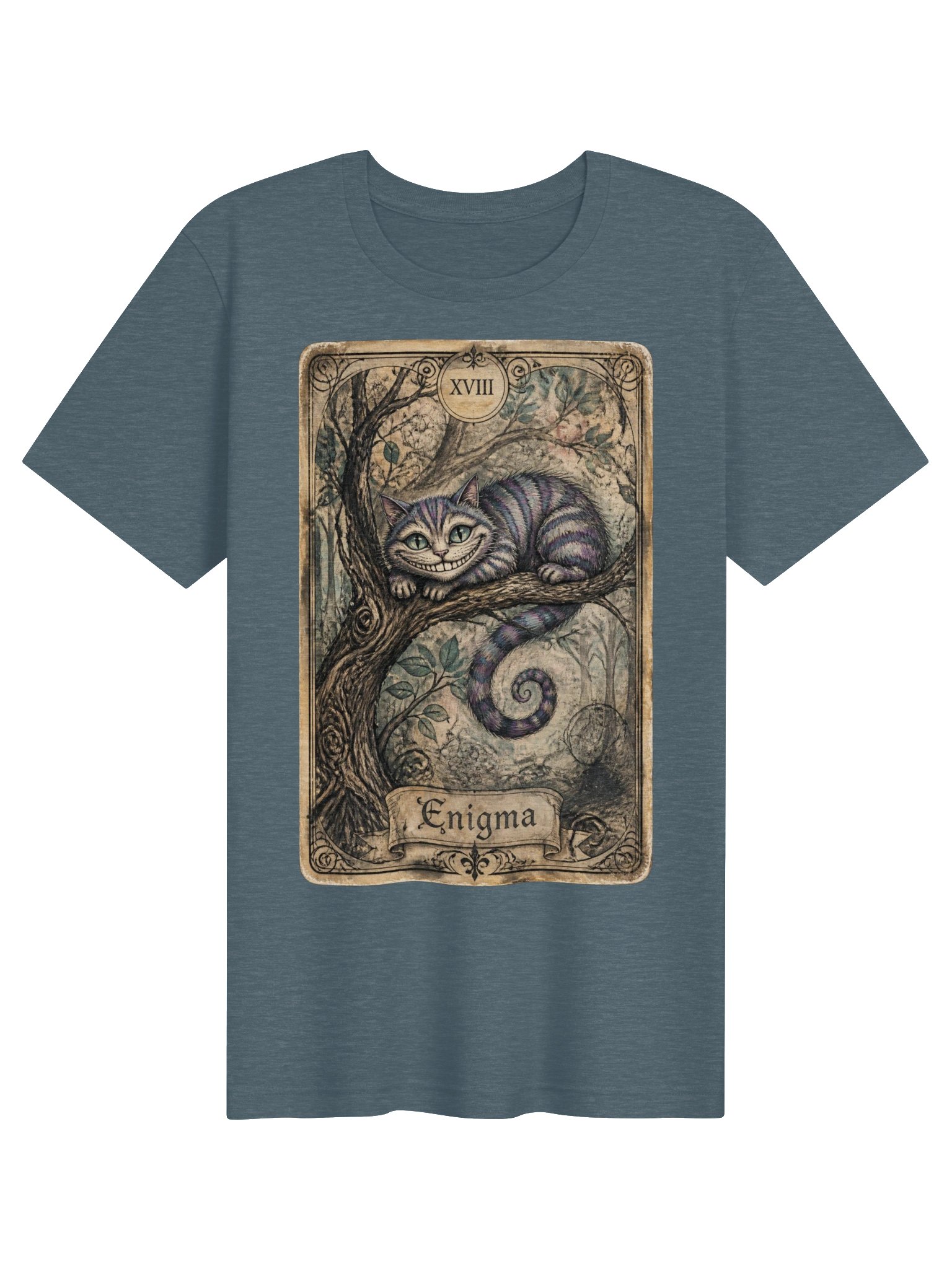 Cheshire Cat Enigma Tarot Shirt, Wonderland Tee, Moon Card Interpretation Graphic product image (2)