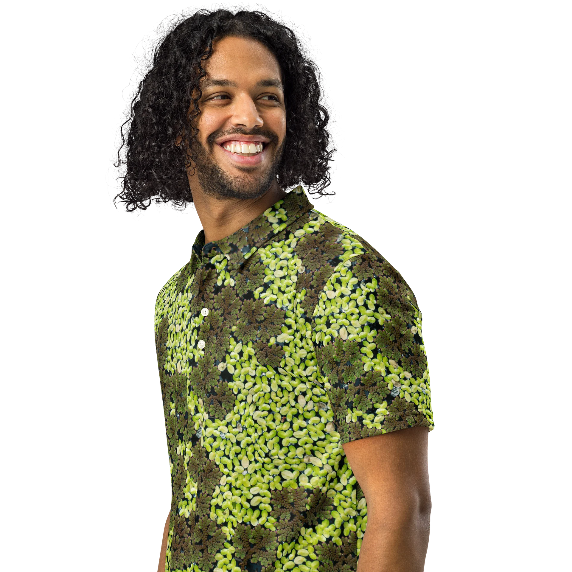 Verdant Life Light Men's All-Over Print Tropical Foliage Slim Fit Polo Shirt product image (2)