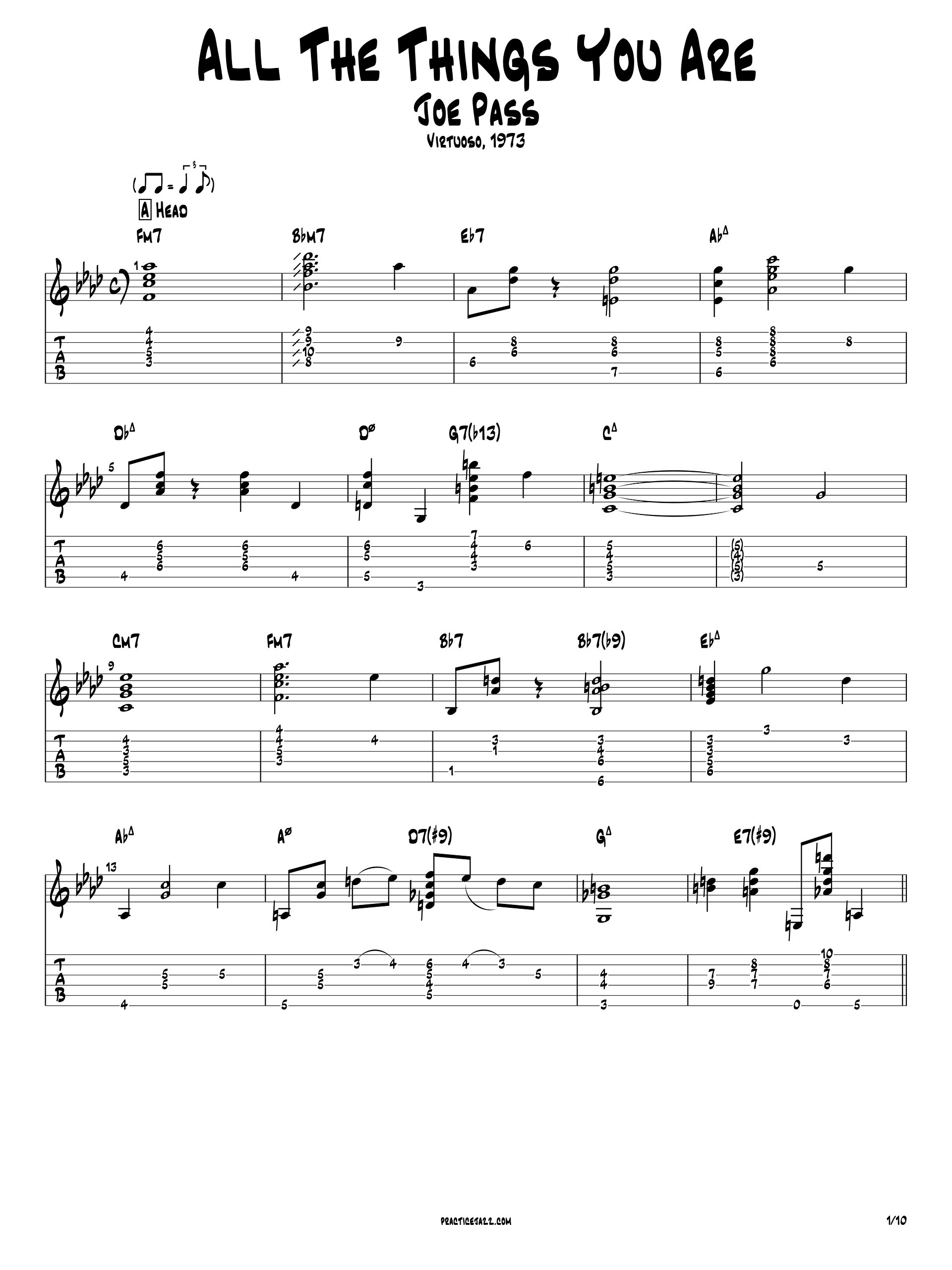 Joe Pass - All the things you are (Virtuoso) - Complete Guitar Solo Transcription (PDF) product image (1)
