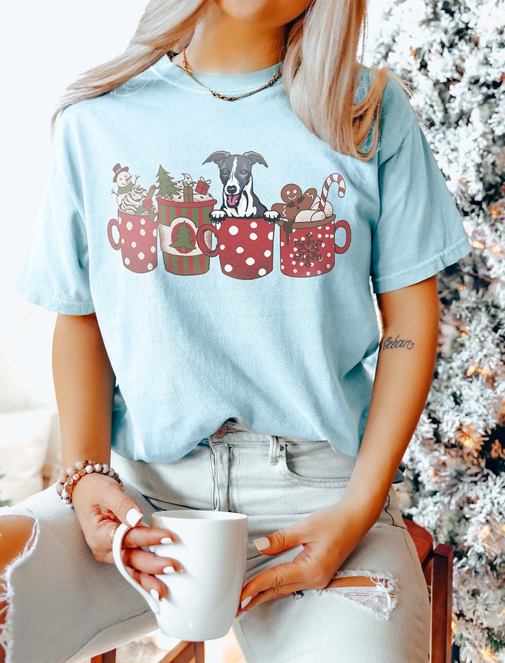 Cute Whippet in a Christmas Cup T-Shirt | Funny Christmas Pup in a Cup product image (6)