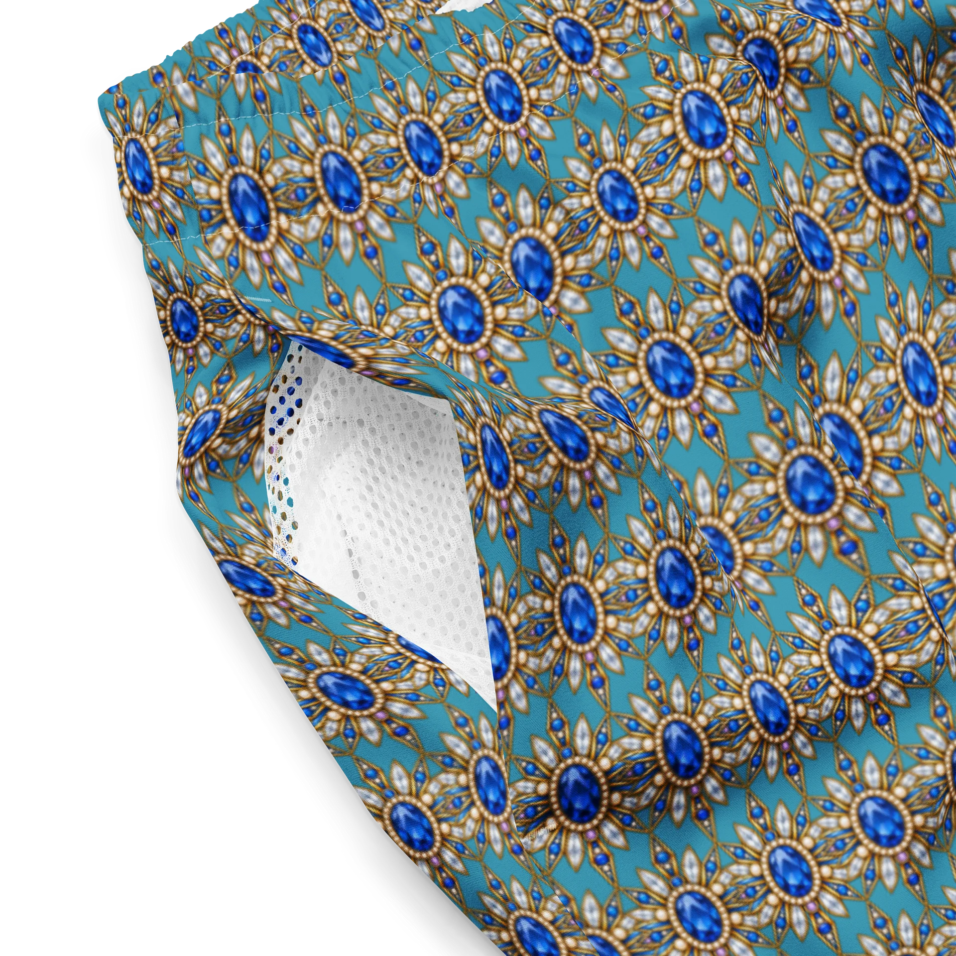 Blue Jeweled Brooch Motif Swim Trunks product image (3)