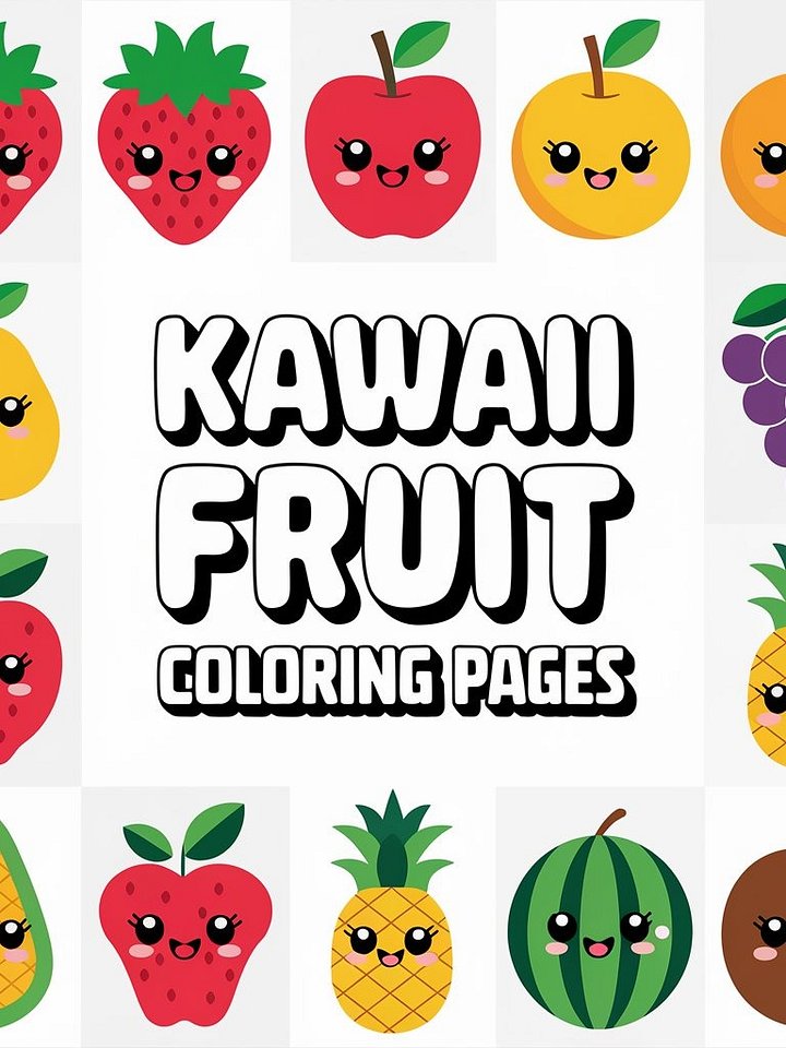 Discover the Cutest Coloring Book for Kids — 50 Kawaii Fruit Coloring Pages! product image (2)