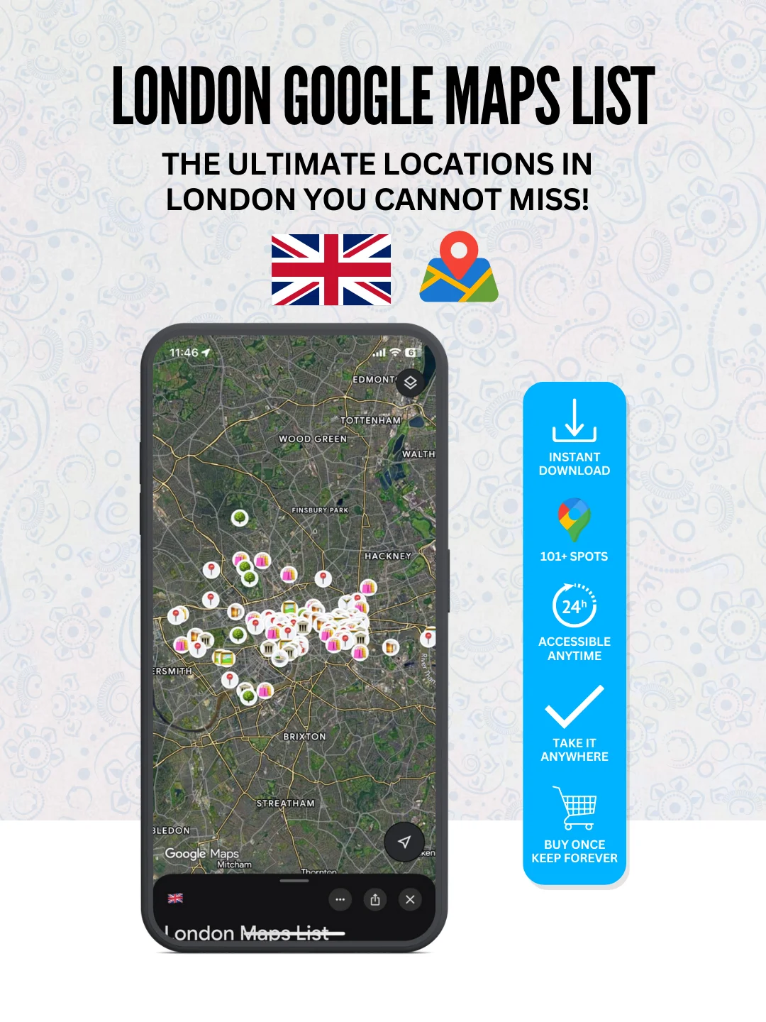 London: 100+ Best Locations (Instant Google Maps Digital List) product image (1)
