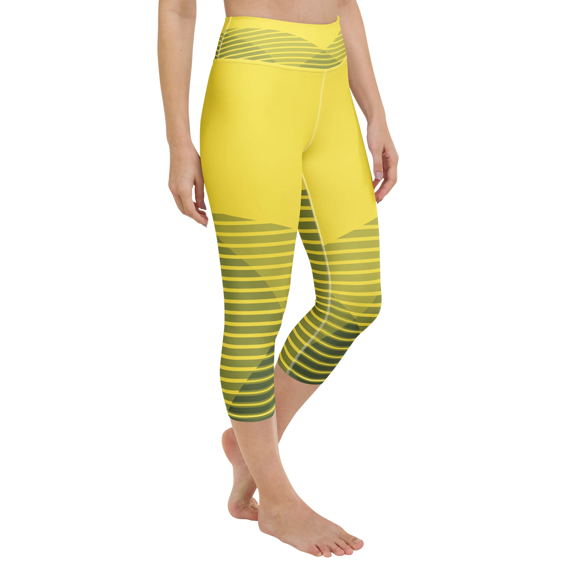 Retro Yellow High-Waisted Capri Yoga Leggings | Women’s Workout Pants product image (3)