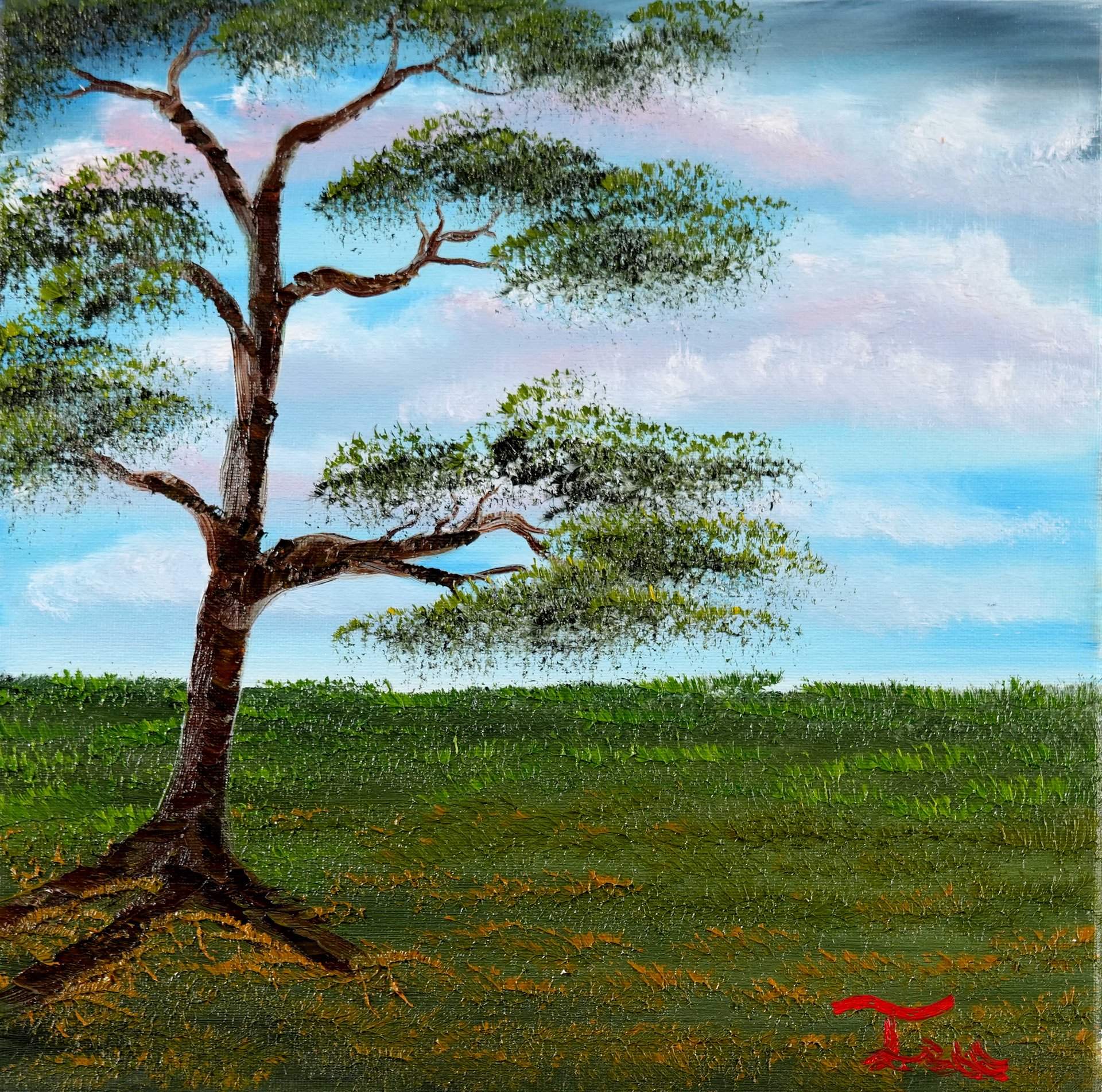 A Meadow and Tree (Original) 12x12 Canvas product image (1)